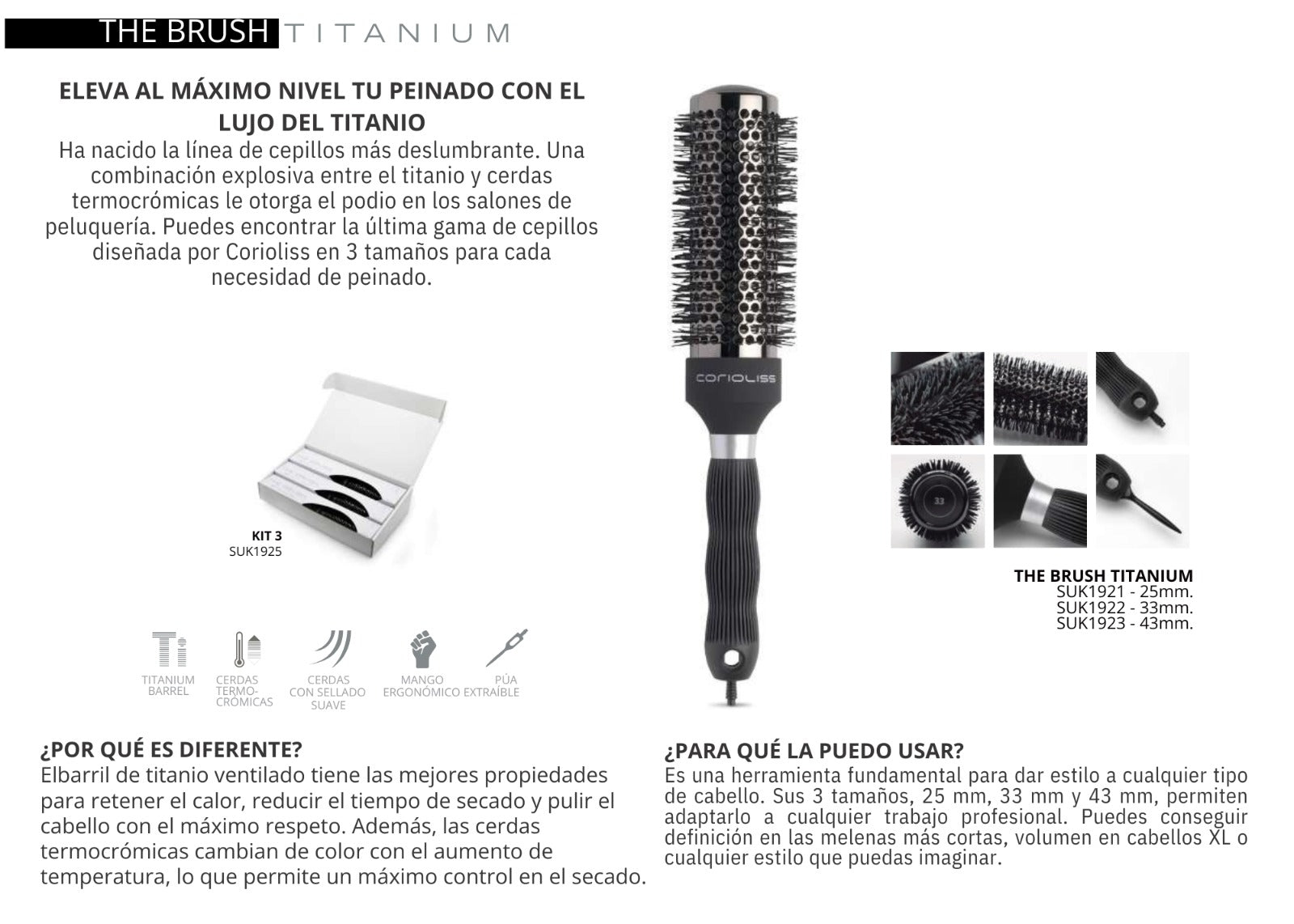Kit de 3 Cepillos Térmicos Titanio Corioliss